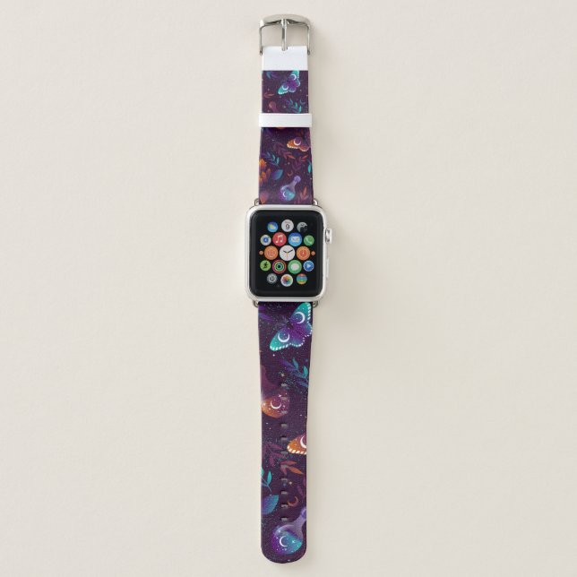 Seamless pattern with space butterfly, crystals, h apple watch band (Front)
