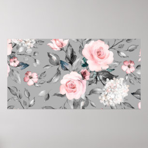 Seamless pattern with spring flowers and leaves. H Poster
