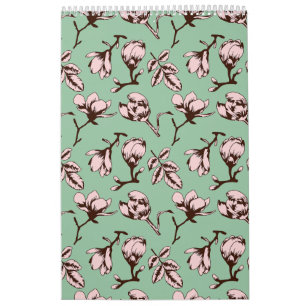 Seamless pattern with spring tree flower buds calendar
