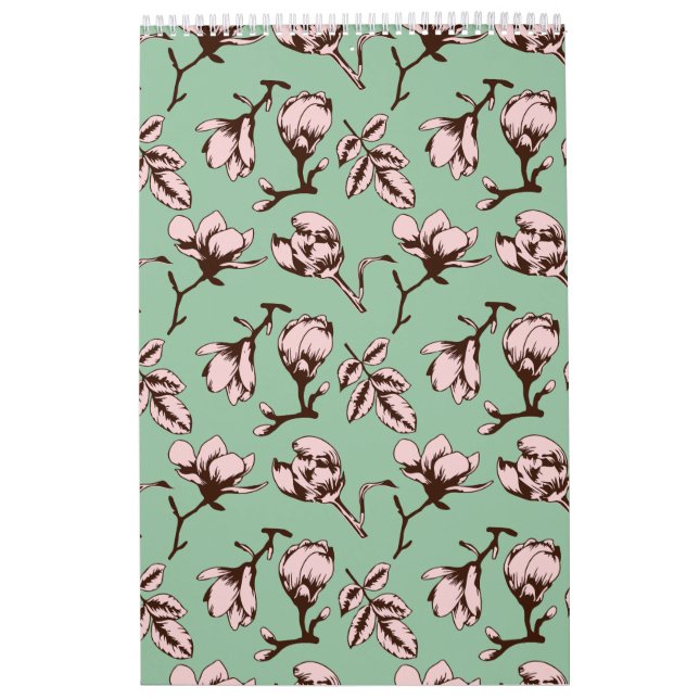 Seamless pattern with spring tree flower buds calendar (Cover)
