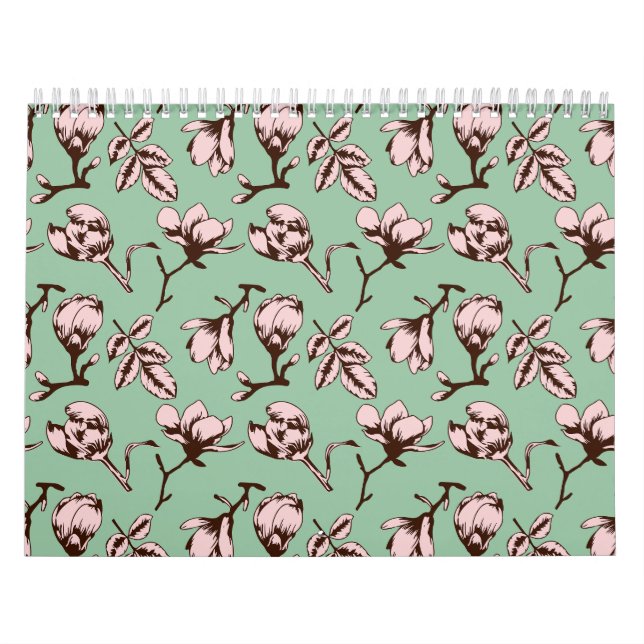 Seamless pattern with spring tree flower buds calendar