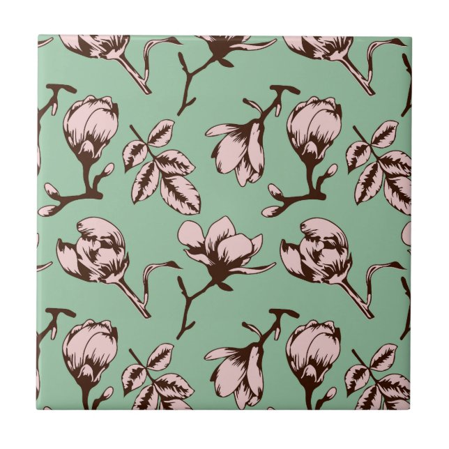 Seamless pattern with spring tree flower buds ceramic tile (Front)
