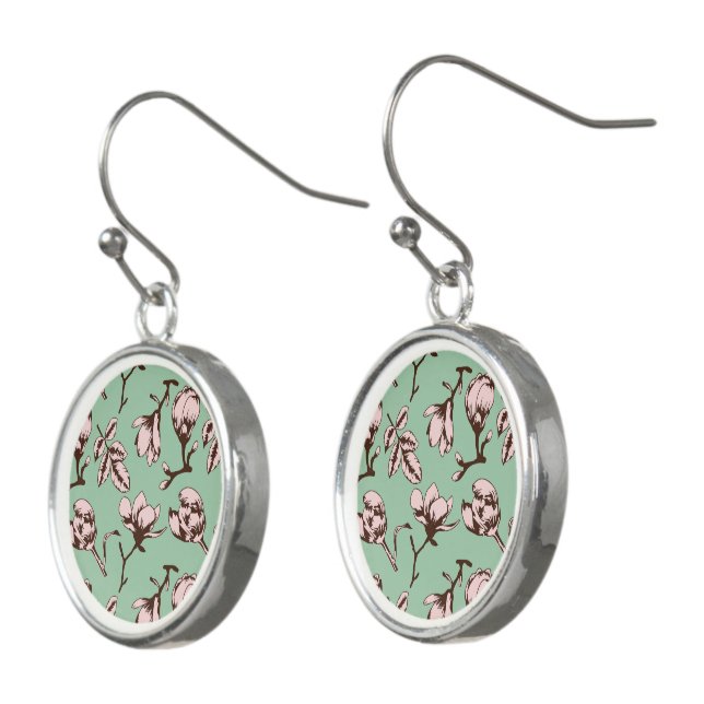 Seamless pattern with spring tree flower buds earrings (Angled)