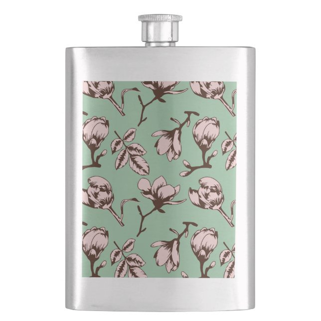 Seamless pattern with spring tree flower buds flask (Front)