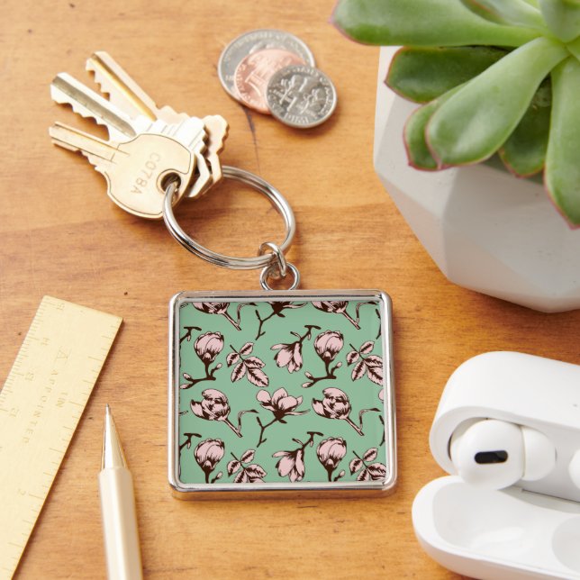 Seamless pattern with spring tree flower buds keychain (Desk)
