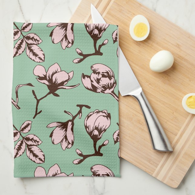 Seamless pattern with spring tree flower buds kitchen towel (Quarter Fold)