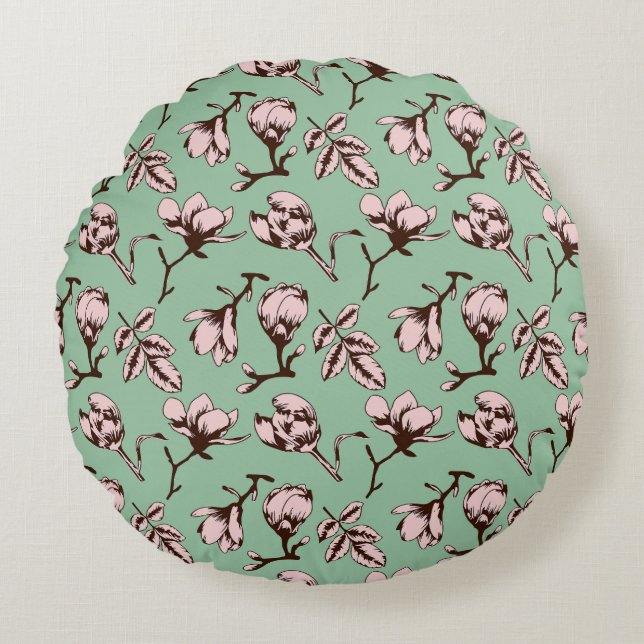 Seamless pattern with spring tree flower buds round pillow (Front)