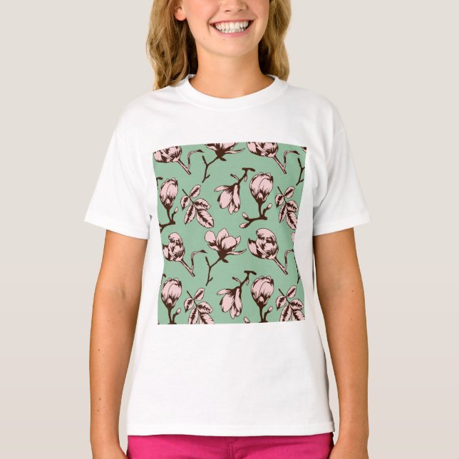 Seamless pattern with spring tree flower buds T-Shirt (Front)