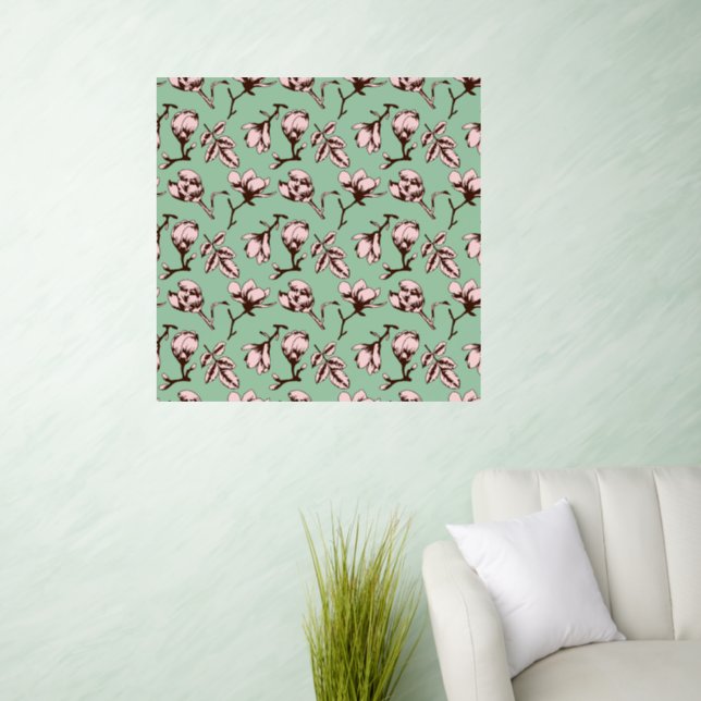 Seamless pattern with spring tree flower buds wall decal  (Living Room)