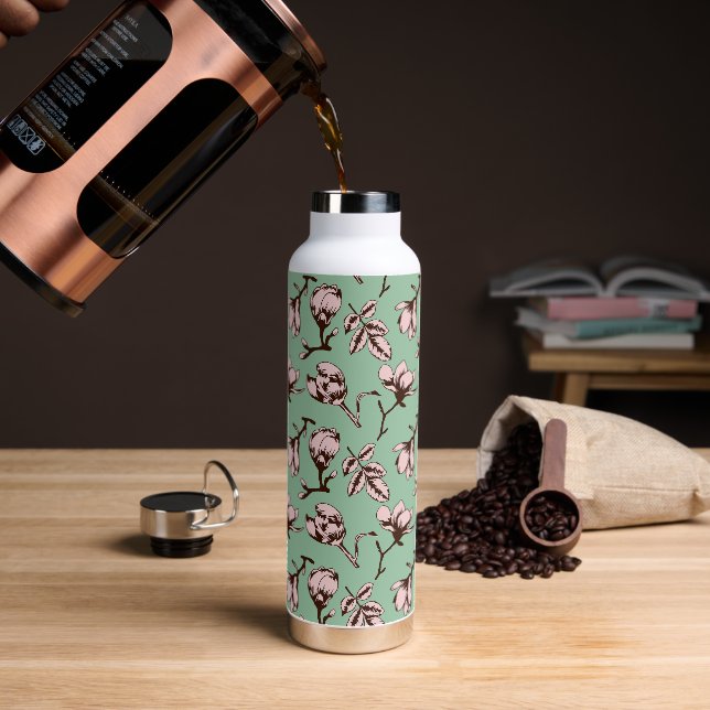 Seamless pattern with spring tree flower buds water bottle (Coffee)