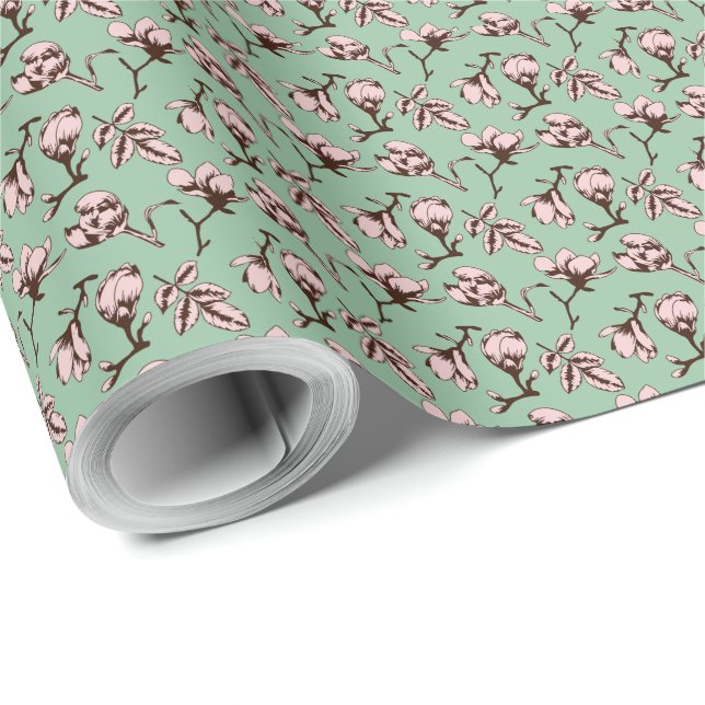Seamless pattern with spring tree flower buds wrapping paper (Roll Corner)