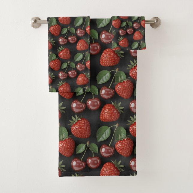 Seamless Pattern with Strawberries and Cherries Bath Towel Set (Insitu)