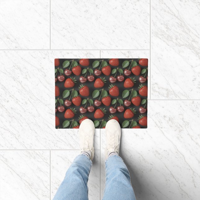 Seamless Pattern with Strawberries and Cherries Doormat (Indoor)