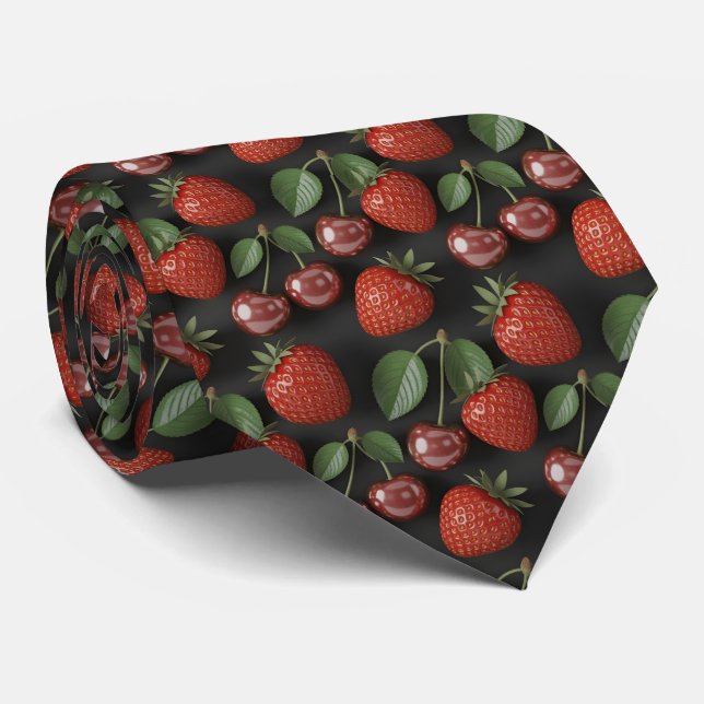 Seamless Pattern with Strawberries and Cherries Neck Tie (Rolled)