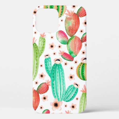 Seamless pattern with succulents Watercolor cactu iPhone 12 Case