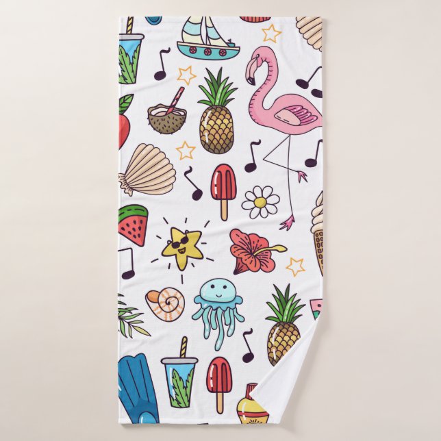 Seamless pattern with summer elements. illustratio bath towel (Bath Towel)