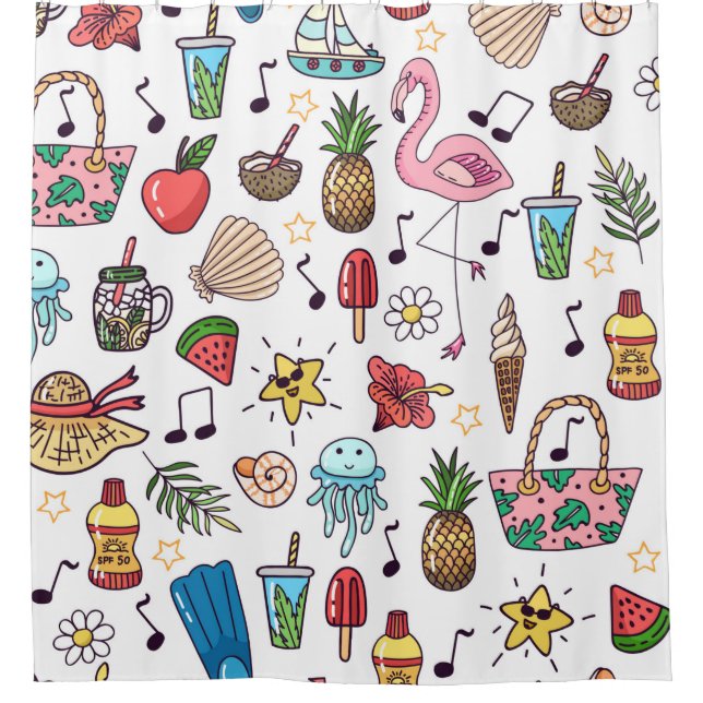 Seamless pattern with summer elements. illustratio shower curtain (Front)