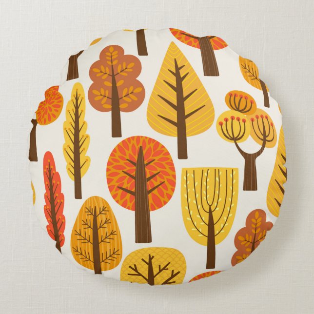 Seamless pattern with trees. Autumn Round Pillow (Front)