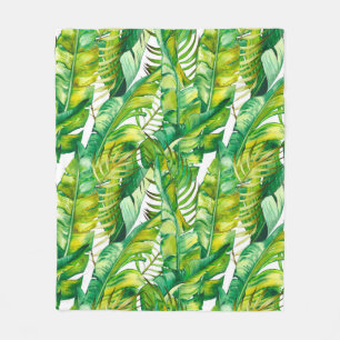 Seamless pattern with tropical banana leaves. Wate Fleece Blanket