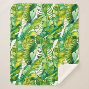 Seamless pattern with tropical banana leaves. Wate Sherpa Blanket