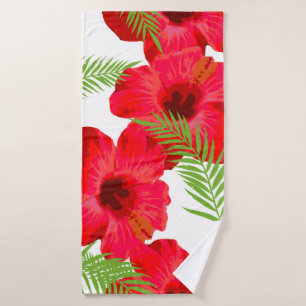 Seamless pattern with tropical flower, palm leave bath towel