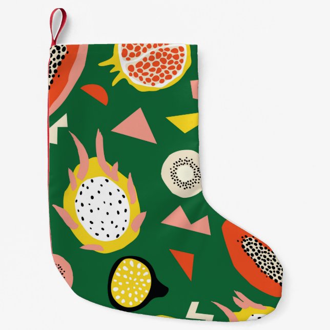 Seamless pattern with tropical fruits small christmas stocking (Front)