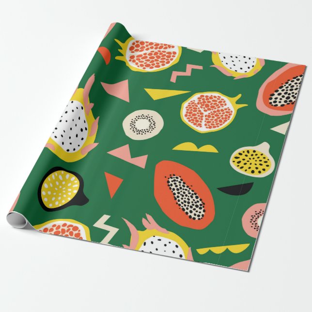 Seamless pattern with tropical fruits wrapping paper (Unrolled)