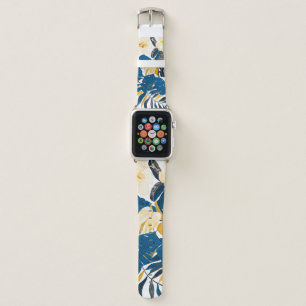 Seamless pattern with tropical leaves and flowers apple watch band