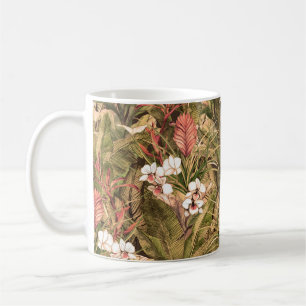 Seamless pattern with tropical leaves and flowers. coffee mug