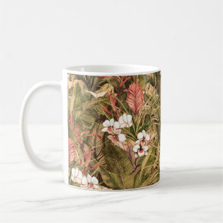 Seamless pattern with tropical leaves and flowers. coffee mug