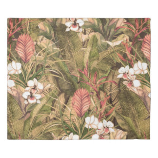 Seamless pattern with tropical leaves and flowers. duvet cover