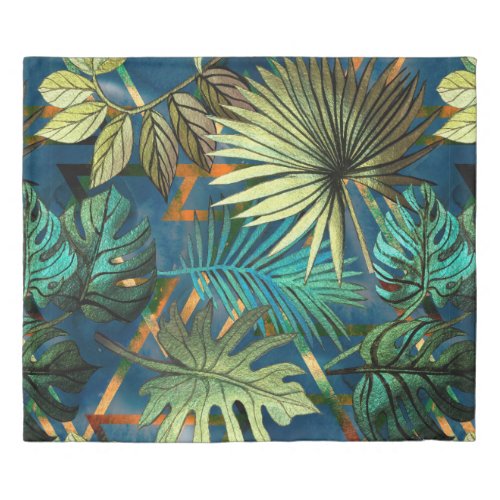Seamless pattern with tropical leaves and geometri duvet cover