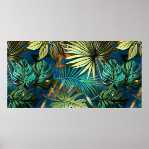 Seamless pattern with tropical leaves and geometri poster