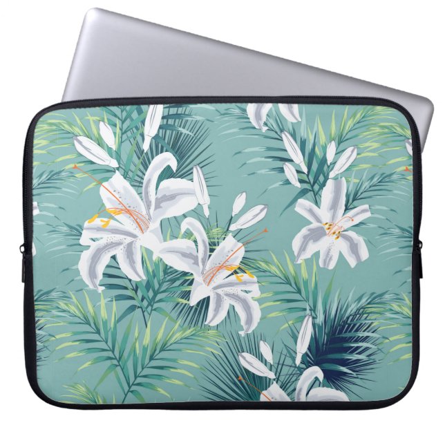 Seamless pattern with tropical leaves and royal wh laptop sleeve (Front)