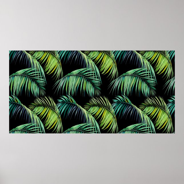 Seamless pattern with tropical palm leaves. Waterc Poster (Front)