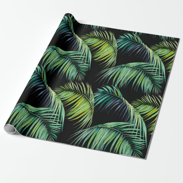 Seamless pattern with tropical palm leaves. Waterc Wrapping Paper (Unrolled)