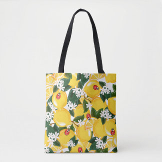Seamless pattern with tropical summer lemon fruits tote bag