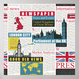 seamless pattern with UK or London newspaper. Pag Poster