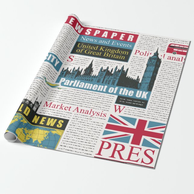  seamless pattern with UK or London newspaper. Pag Wrapping Paper (Unrolled)