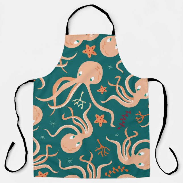 Seamless pattern with underwater ocean animals, cu apron (Front)