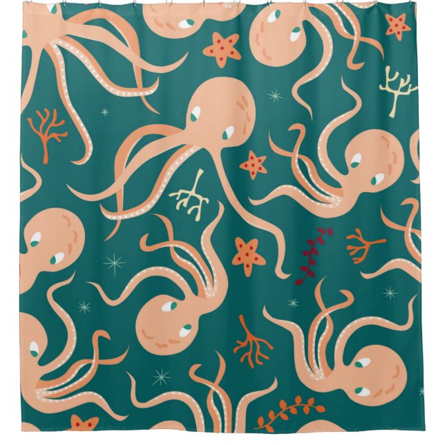 Seamless pattern with underwater ocean animals, cu shower curtain (Front)