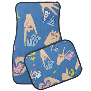 Seamless pattern with various hands gestures in br car floor mat