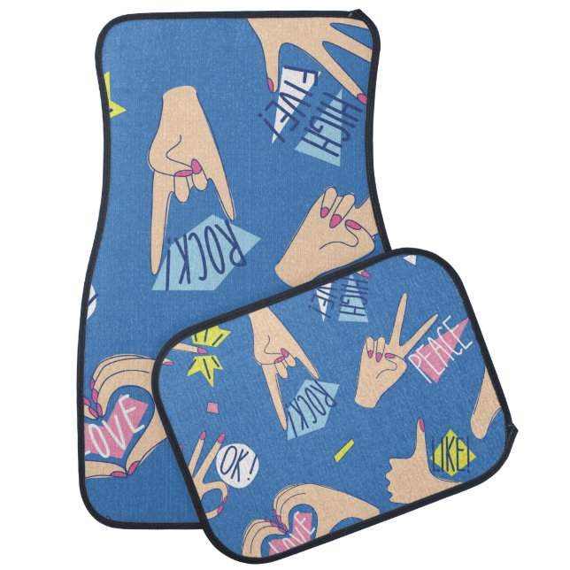 Seamless pattern with various hands gestures in br car floor mat (Set)