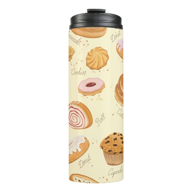 Seamless pattern with various pastries thermal tumbler (Front)