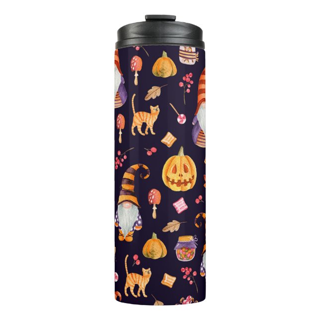 Seamless pattern with vintage Halloween elements.  Thermal Tumbler (Front)