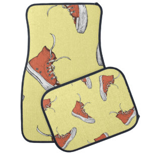 Seamless pattern with vintage red sneakers,hand dr car floor mat