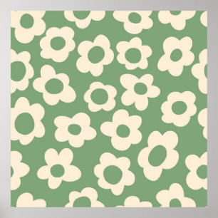 Seamless pattern with vintage vintage groovy flowe poster