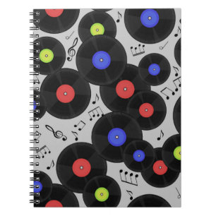 Seamless pattern with vinyl records and notes. notebook