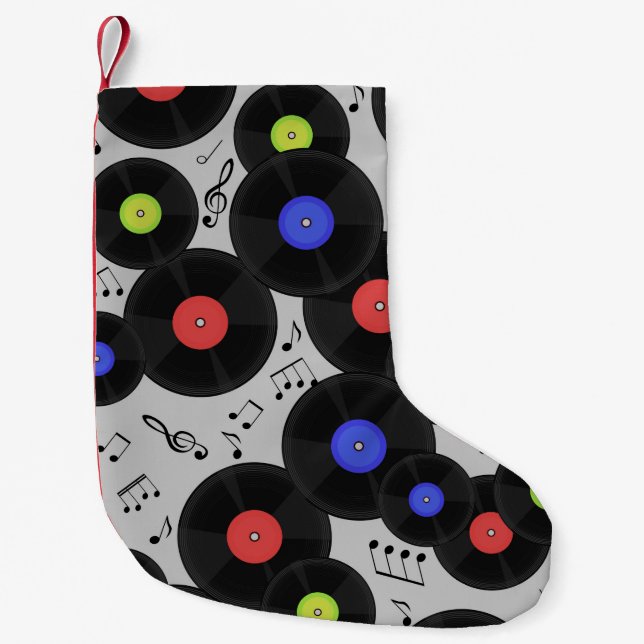 Seamless pattern with vinyl records and notes.  small christmas stocking (Front)