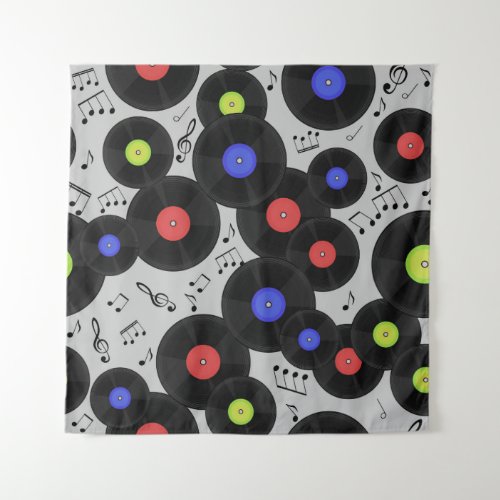 Seamless pattern with vinyl records and notes  tapestry